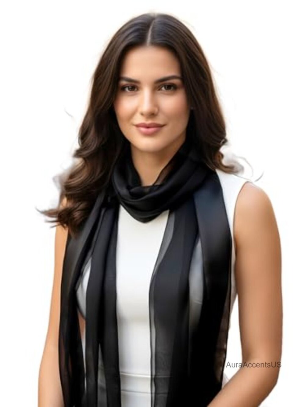 Satin Chiffon Scarf for Women, 60 inch Lightweight Silk Feel Solid
